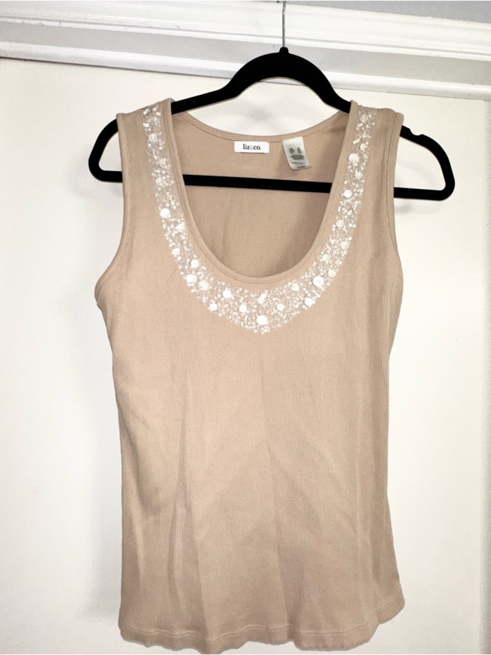 Liz&Co. Beige Sequin Ribbed Tank Top